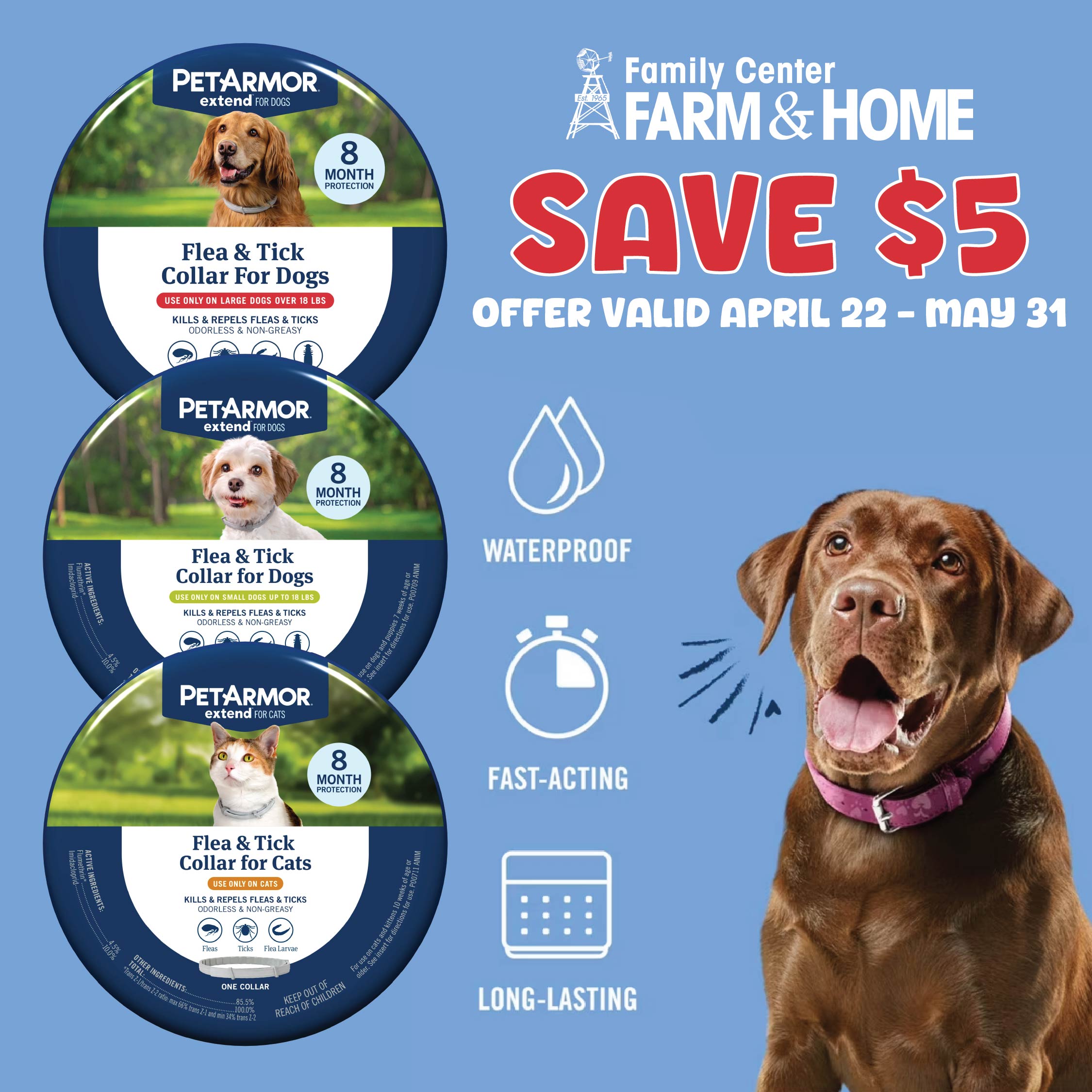 Save $5 on Pet Armor Flea & Tick Collars for Dogs and Cats